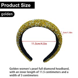 GWAWG Glitter Rhinestone Headband, Women's Wide Headband with Rhinestone Headband, Women Sequins Crowns Hair Band, Wedding Party, Carnival, Sparkling Hair Accessories, Everyday Special Occasions (Gold