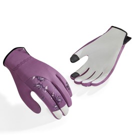 VGO 1 Pair Women's Gardening Gloves - Premium Goat Leather Work Gloves with Touchscreen&Non-Slip Grip, Breathable Floral, Ergonomic Fit for DIY, Pruning, Landscaping,Outdoor(1Pair/S/Purple/GA7454-FM)