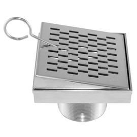 QM Square Shower Drain, Base and Grate made of 100% Stainless Steel Marine 316, Delmar Series Delta Line, Polished Finish, 4 inch, Kit includes Hair Trap/Strainer and Key