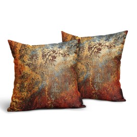 Brown Rust Metal Pillow Covers 16X16 In Gold Rusty Cinnamon Copper Bronze Metallic Pillow Cases Orange Teal Rustic Throw Pillows Set of 2 Autumn Home Decor For Living Room Couch Bed Sofa Outdoor