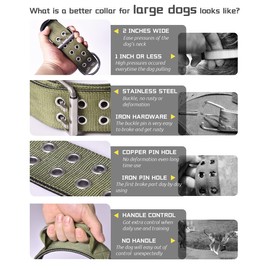 Large Dog Collar Heavy Duty- 2 inches Wide Tactical Dog Collar with Handle for Gaint Dogs, Extra Strong Nylon with Stainless Hardware, Military Green 17"-22"