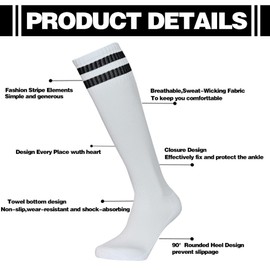 Tphon Kids Football Socks Sport Soccer Knee High Socks 2 Pairs for Boys Girls, Breathable Training Socks for 7-13 Years Children