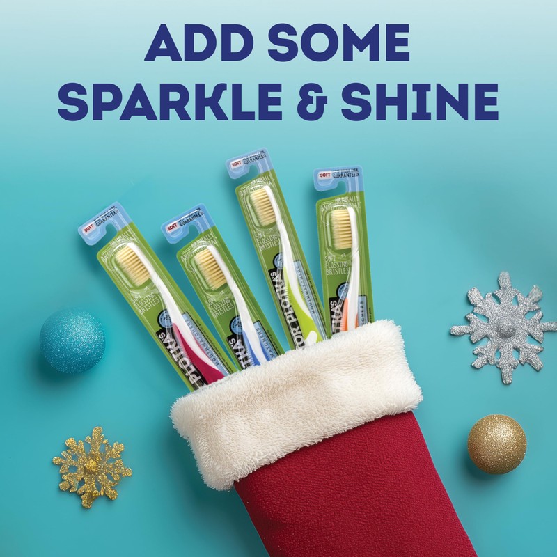 MOUTHWATCHERS Soft Flossing Manual Toothbrush for Adults, Red, Ultra Clean,