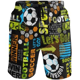 visesunny Mens Swim Trunks Quick Dry Swim Shorts with Mesh Lining Soccer Ball Urban Geometric Element Swimwear Bathing Suits