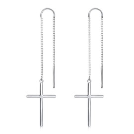 S925 Sterling Silver Classic Religious Christian Faith Hope Love Cross Threader Drop Earrings