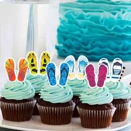48pcs Beach Slippers 6 Shape Cupcake Toppers - Summer Hawaii Cupcake Toppers