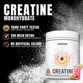 Ekkovision Creatine Monohydrate Powder, Micronized, Pink Lemonade, Pre Workout & Post Workout Supplement for Men and Women, Energy Support, Easy to Mix in Shakes, Smoothies & Beverages, 100 Servings