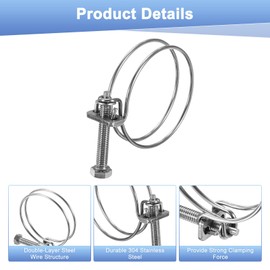 M METERXITY 6pcs Double Wire Hose Clamp 45-50mm 304 Stainless Steel Hose Clip Pipe Tube Clamp M6 Bolt Adjustable for Dust Collection Hose Pump Rubber PVC Pipe Connection [Silver]