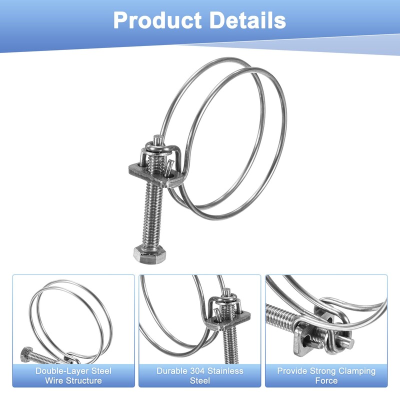 M METERXITY 6pcs Double Wire Hose Clamp 45-50mm 304 Stainless