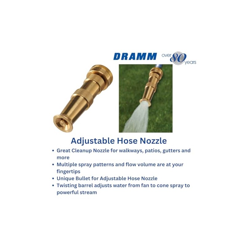Dramm Brass Adjustable Spray Nozzle with Powerful Water Stream, Perfect