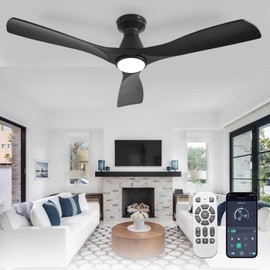 Depuley 52-Inch Ceiling Fans with Lights: Black 3 Blade Flush Mount Low Profile Ceiling Fan for Bedroom - Dimmable Indoor Outdoor Fan with Remote APP Control Ultra Quiet DC Motor Timer
