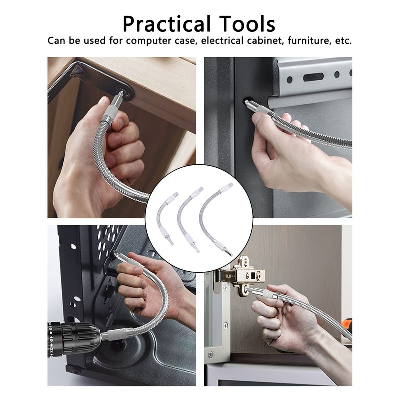 3Pcs Flexible Socket Extension Bar Set, 1/4" Hex Shank Universal