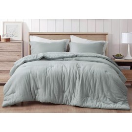 Chezmoi Collection Breeze 2-Piece 100% Cotton Muslin Twin XL Comforter Set, Light Blue-Gray Soft Washed Cotton Gauze Comforter, Lightweight Breathable Reversible 240GSM Fill Summer Bedding