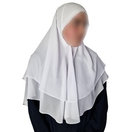 Yaqeen Hijab short Chiffon Khimar 2 layer Diamond cut Triangle Hijab Muslimah scarf one Piece Headscarf Chadors Arabia Islamic Prayer Dress Muslim Shawls (White)