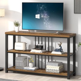 FOLUBAN Industrial Console Table, 3 Tier Entryway Sofa Foyer Table for Living Room Hallway Behind Couch, Rustic Brown