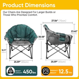 Colorsoul Oversized Camping Chairs Heavy Duty, Full Padded Foldable Camping Chairs for Adults with Cup Holders, Portable Camp Lawn Chairs for Outdoor, Support 450lbs,Green