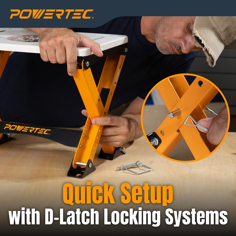 POWERTEC Folding Router Table Stand – Adjustable Height Workstation Base