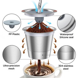 Reusable k Cup Coffee Filters,Universal stainless steel Refillable k Cups Filter Use for Keurig 2.0 and 1.0 Coffee Makers-brewers (6pack)