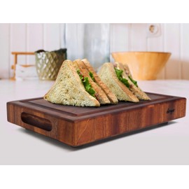 Straga Handmade Reversible End Grain Mahogany Heavy-Duty Chopping Block with Non-Slip Feet, Deep Juice Groove, Built-in Handles - Ideal for Cutting Meat, Cheese, Vegetables (12" x 9", Mahogany)