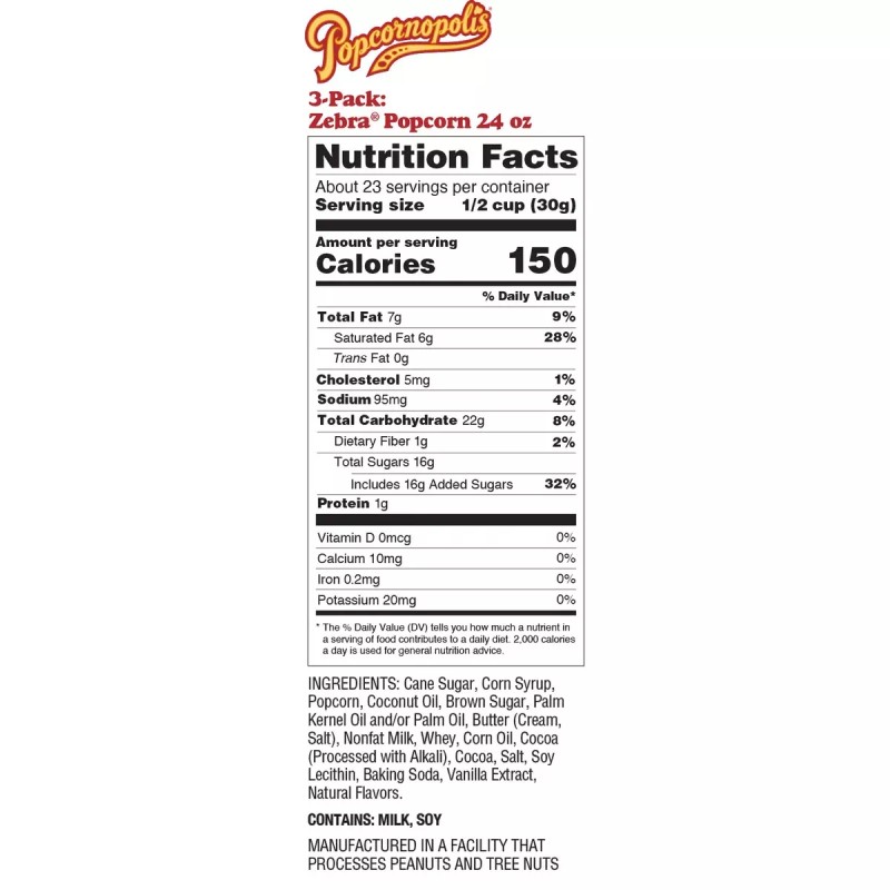 Popcornopolis Zebra Popcorn 24 oz, 3-count