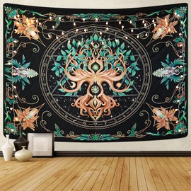 KoovDem Tree of Life Tapestry - Natural Hippie Wall Hanging, UV Resistant, Machine Washable, Lightweight, Psychedelic Witchcraft Bedroom Decor for Bedroom, Living Room, Yoga Room - 39.37x29.92Inch