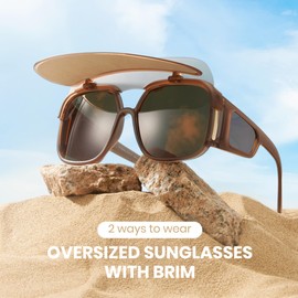 Cyxus Oversize Square Polarized Sunglasses For Women With Sun Visor, Double UV Protection.