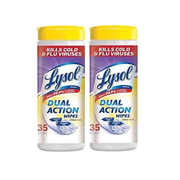 Lysol Dual Action Disinfecting Wipes, Citrus, 35 ct (Pack of 2)