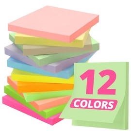 Sticky Notes, 12 Pads, 3x3 inches, Colorful Self-Stick Note Pads, Perfect for Office, Study, and Daily Life Organization - Soft Pastel - Color: C1-bright Color