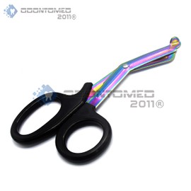 Heavy Duty Fluoride Coated Nurse Doctor Medical Paramedic Trauma Shears Scissors 7.25" (ODM) (BLACK MULTI COLOR BLADE)
