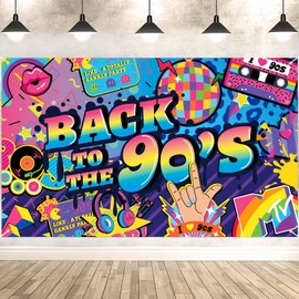 DPKOW Large Back To The 90's Banner for 90s Party Decoration, 90s Retro Indoor House Decoration, 1990s Birthday Party Photo Backdrop Decoration, Colorful 90s Party Decoration, 185 x 110cm