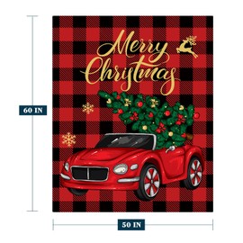YeeJu Christmas Throw Blanket Red Plaid Christmas Truck Blanket for Couch Sofa Bed Soft Cozy Lightweight Fuzzy Plush Fleece Blankets and Throws Xmas Winter Decorative Blanket 50x60