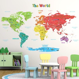 DECOWALL SG-1902s Large Educational World Map Wall Stickers Removable Colorful Decals for Kids Nursery Bedroom Art décor playroom Murals