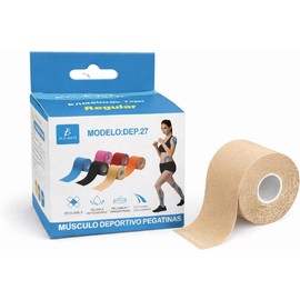 Cinta Kinesiologica 5cm x 5m Regular 1pieza Tape Deportivo Elastico para Fisioterapia, Crossfit, Running y Rehabilitación Muscular Impermeable y Transpirable (color piel - beige) Kinesiotape