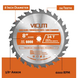 VICUTI 8'' Stacking Dado Blade Set, 24-Tooth, 5/8-Inch Arbor, 23 Pieces