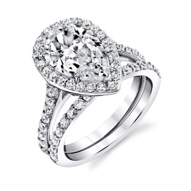 3CT Teardrop Pear Shape Solitaire AAA CZ Engagement Ring Bridal Set in 2 piece Sterling Silver 925