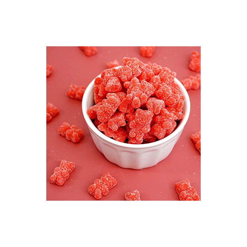 Red Gummy Bears Sugared, 1.3 Pound Resealable Bag, Red Candy,