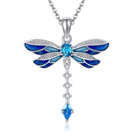 DAYLINLOVE Dragonfly Necklace 925 Sterling Silver Blue Zircon Dragonfly Pendant Necklace Vintage Bohemian Animal Jewellery Gifts for Women Dragonfly Lovers, Sterling Silver, No Gemstone