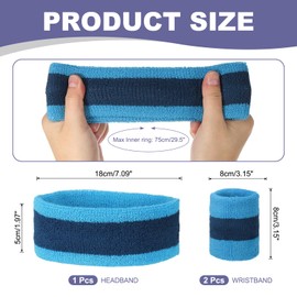 sourcing map Sweat Band Set Sports Terry Cloth Headband Wristband Set 7"x2" Moisture Wicking Sweat Absorbing Head Band for Women Men Workout Exercise Basketball(Light Blue/Dark Blue)