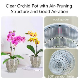 Meshpot 5 inch Clear Plastic Orchid Pots with Holes and Saucers for Repotting,Pack of 4,Small Orchid Planters Own Scientific Controlling Roots Technology to Develop More Strong Roots