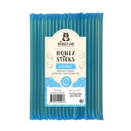 The Honey Jar Coconut Flavored Honey Sticks - Pure Honey Straws For Tea, Coffee, or a Healthy snack - One Teaspoon of Flavored Honey Per Stick - Made In The USA with Real Honey - (20 Count)