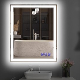 Yeeopp 32"x24" Vanity Mirror with Lights. Front & Backlit, LED Bathroom Mirror. Smart, Wall-Mounted. Stepless Dimmable. Adjustable Warm White/Natural/Daylight. Anti-Fog, Shatter-Proof Memory Function