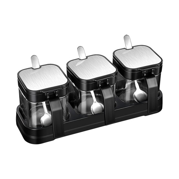 3 Piece 3 Grids Seasoning Box with Spoon Lid and