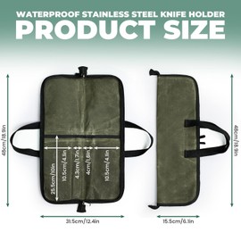 Zisqerts Heavy Duty Knife Roll for Chefs - Waxed Canvas Chef Knife Bag with 4 Slots, Waterproof & Durable Kitchen Knife Holder, Storage Case for Butchers & Home Cooks, Portable with Handle (Green)