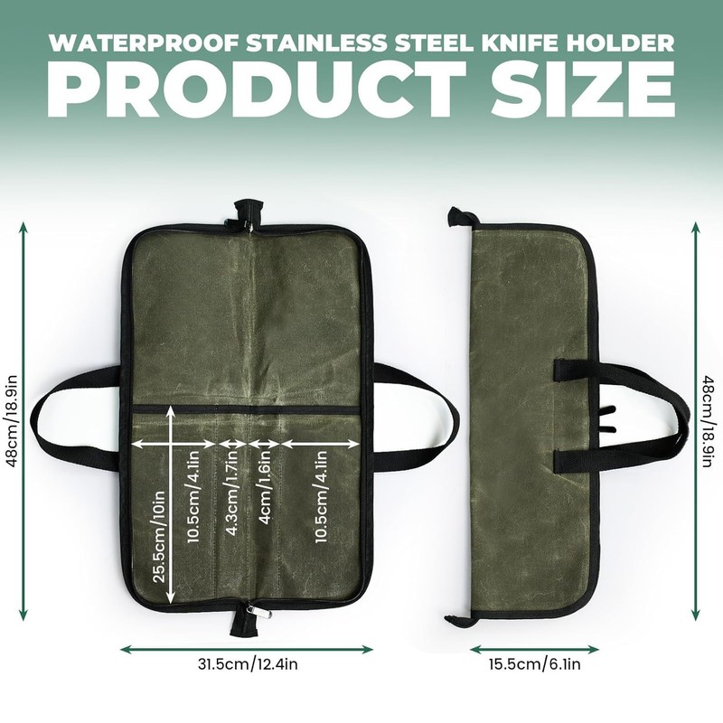 Zisqerts Heavy Duty Knife Roll for Chefs - Waxed Canvas