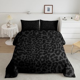 Manfei Leopard Print Comforter Set Full Size,Abstract Cheetah Skin Texture Bedding Set,Kids Girls Beauty Woman Room Decor,Rustic Farmhouse Retro Down Comforter,Black Noble Duvet Insert,2 Pillowcases