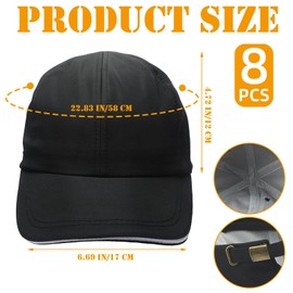 Chuarry 8 Pcs Unisex Waterproof Baseball Cap Adjustable Breathable Outdoor Hat Rain Sun Quick Dry Foldable Cap for Men Women Sport Golf Running Fishing, Black