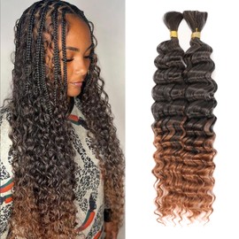 YYQXZG 120g Deep Wave Ombre Braiding Hair Water Wave Hair Curly Bulk Deep Wave Braiding Hair 2 Bundles per Pack for Boho Braids (1B/30#, 20inch)
