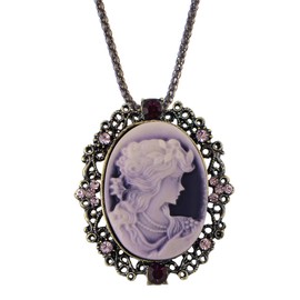 Alilang Vintage Inspired Brass Tone Crystals Cameo Lady Maiden Pendant Necklace