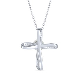 Bridal Simple Religious Simulated White Pearl Infinity Cross Necklace Pendant For Women Wedding Teen .925 Sterling Silver