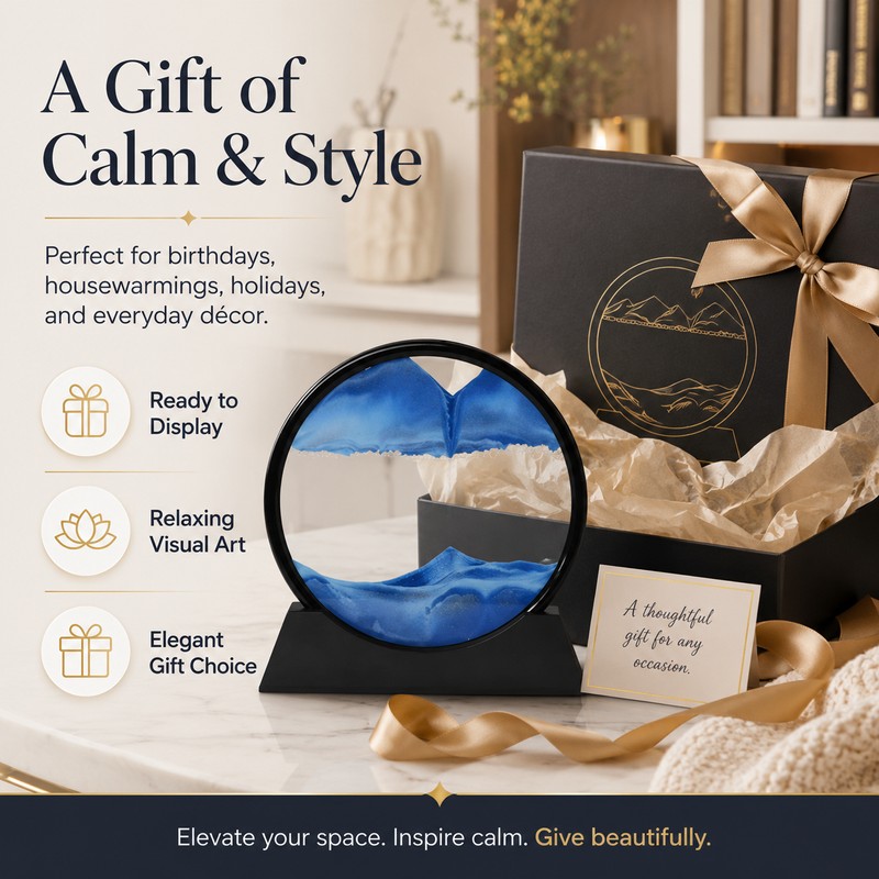 Flowing Sand Art Decor for Desks – Rotating Hourglass Landscape